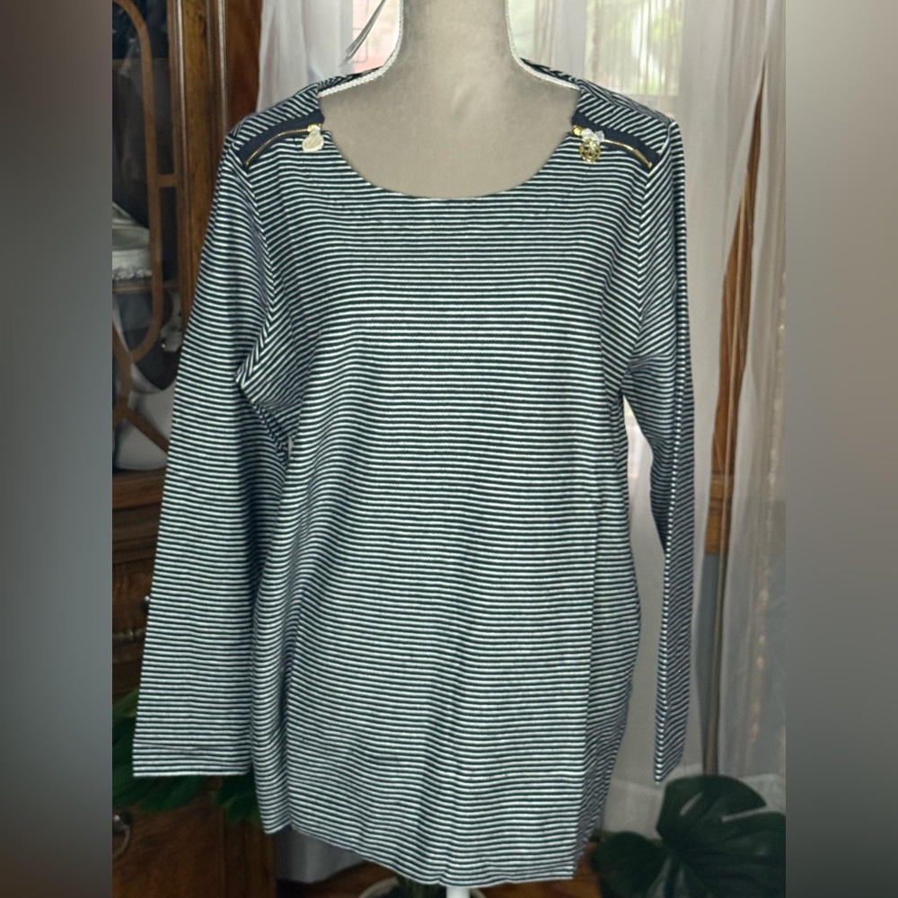 Weekend Striped Long Sleeve Top with Gold Accents